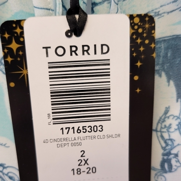 Torrid Disney Cinderella Sketches Flutter Cold Shoulder Top Blue 2X - Picture 10 of 11